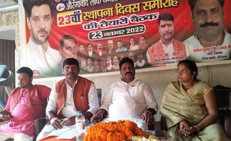 लोजपा का 23वा स्थापना दिवस समारोह मनाने हेतु लोजपा (रामविलास) के पार्टी पदाधिकारियों ने की बैठक